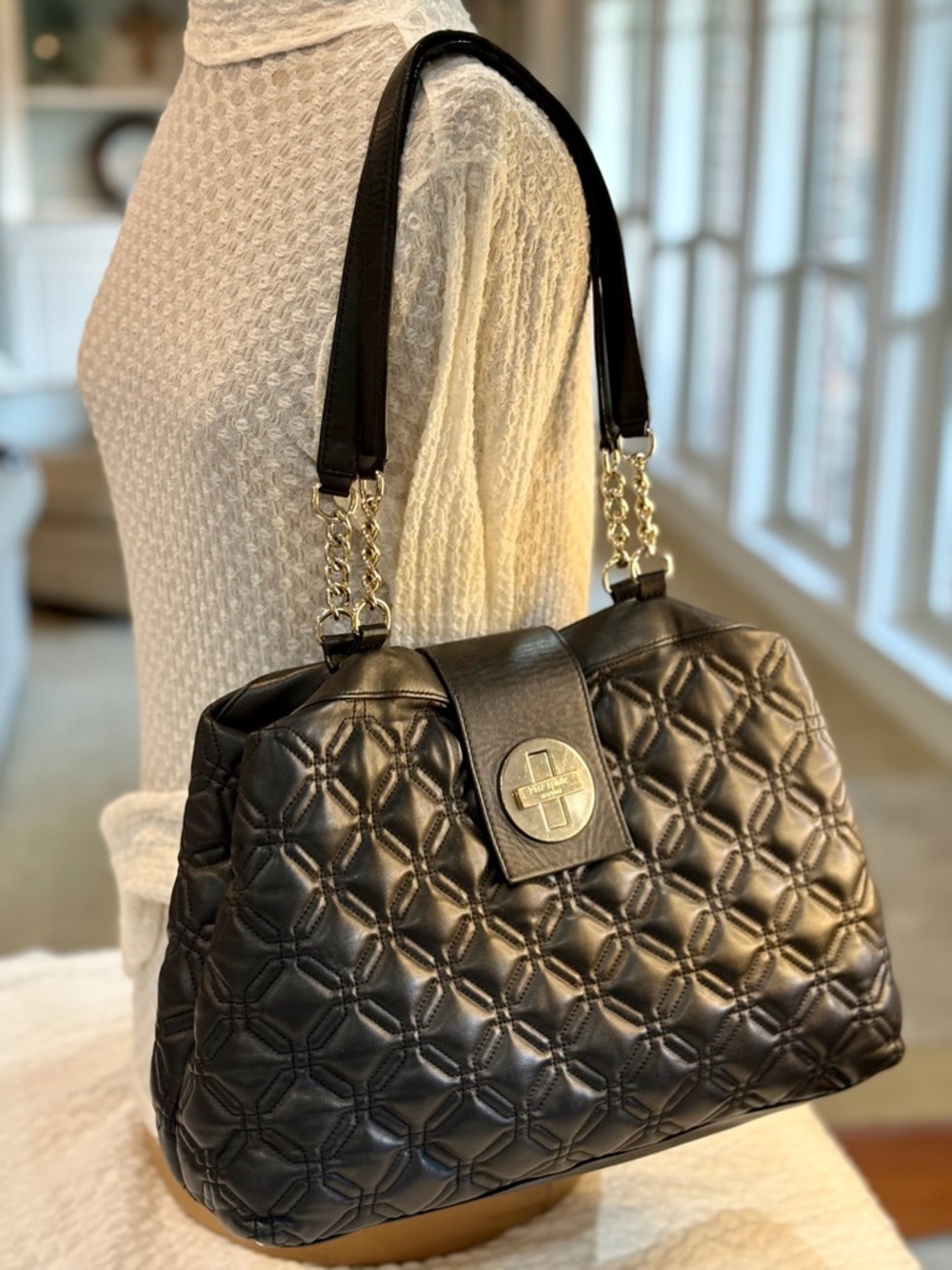 kate spade Astor Court Elena Black Quilted Leather Shoulder Bag Gold Hardware ♠️